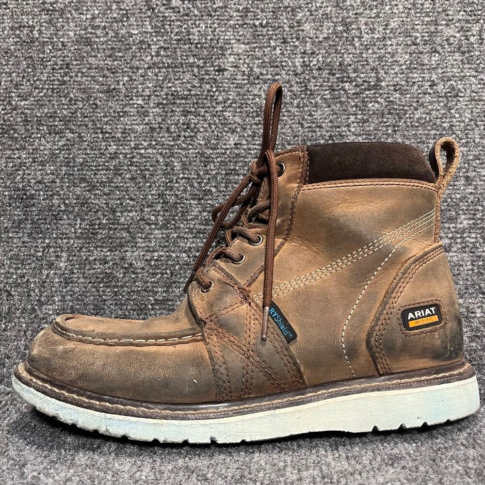Ariat Rebar Brown Leather Wedge Moc Toe Waterproof Work Boot Womens 10B